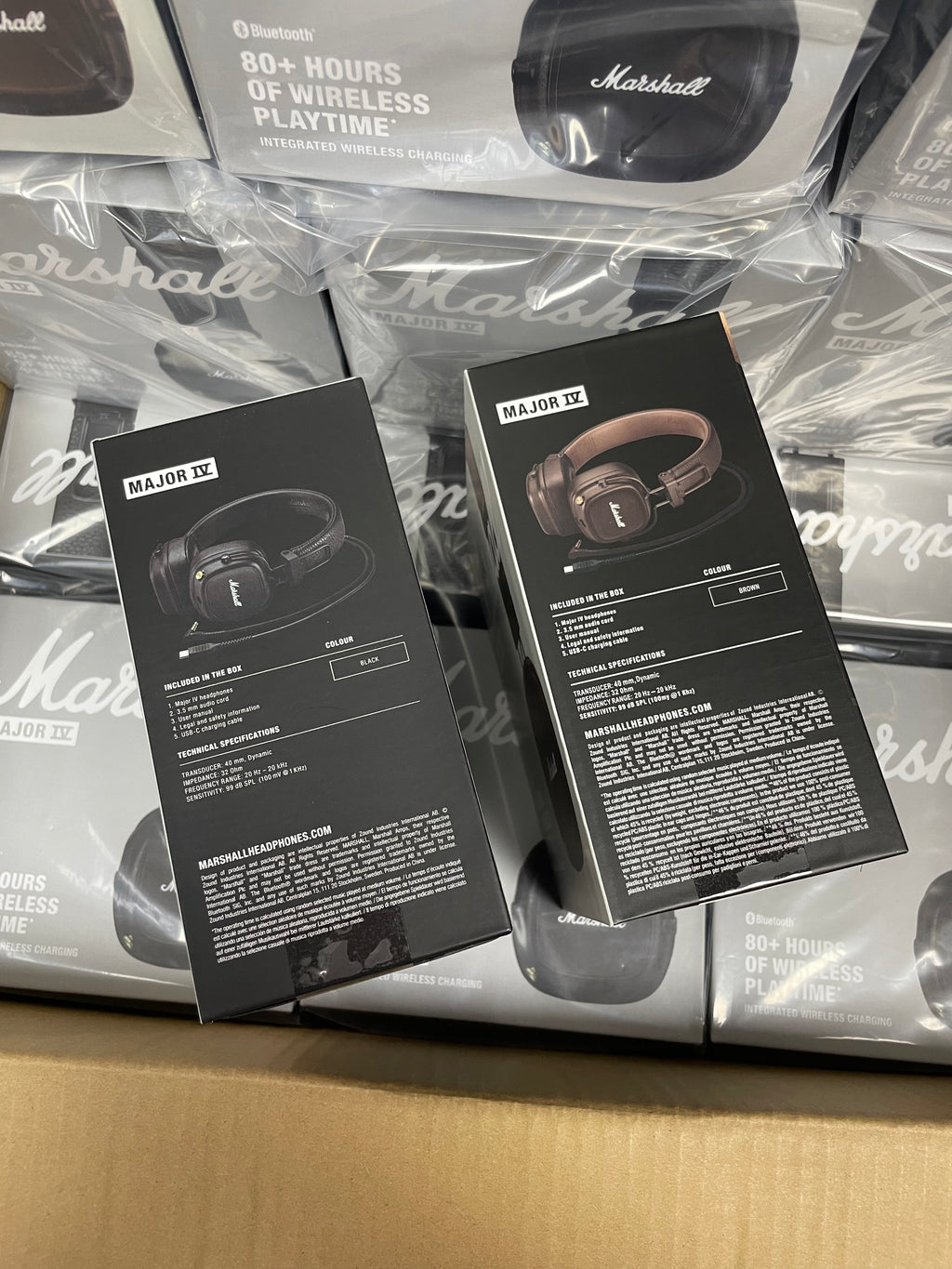 Back of Marshall Major IV wireless headphone packaging