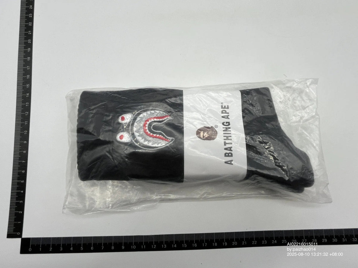 BAPE shark crew sock in black, side view