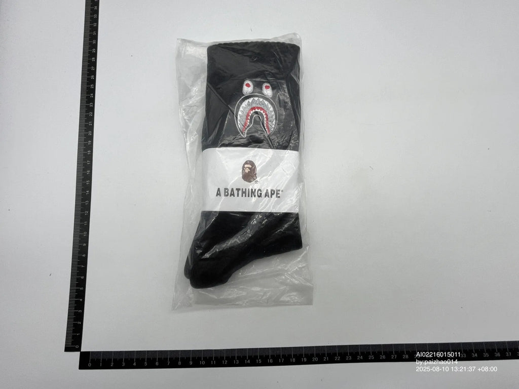 BAPE shark crew sock in white, folded