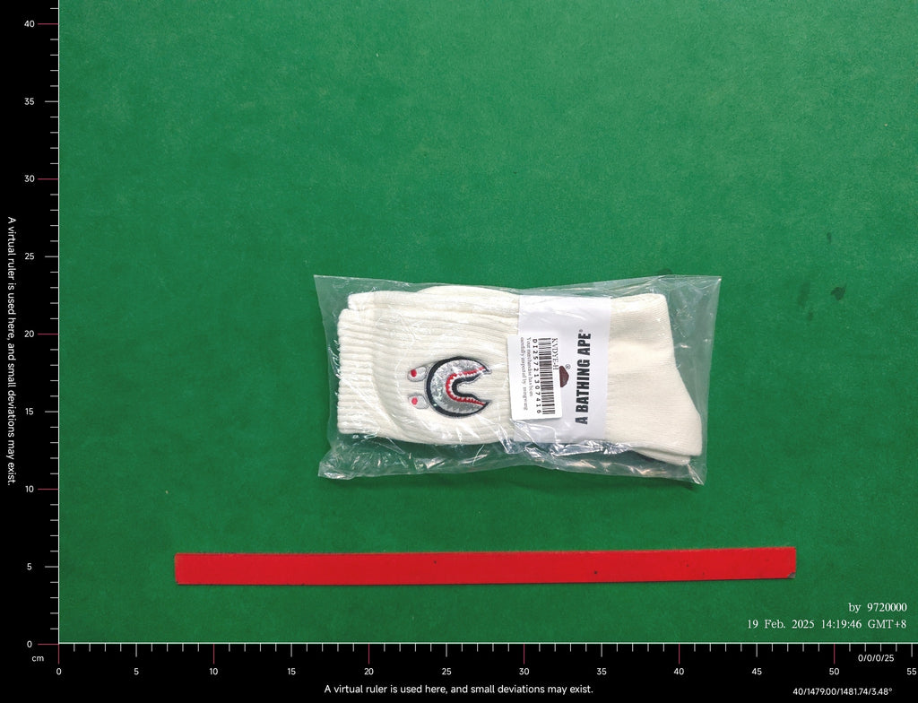 BAPE shark crew sock in white, close up