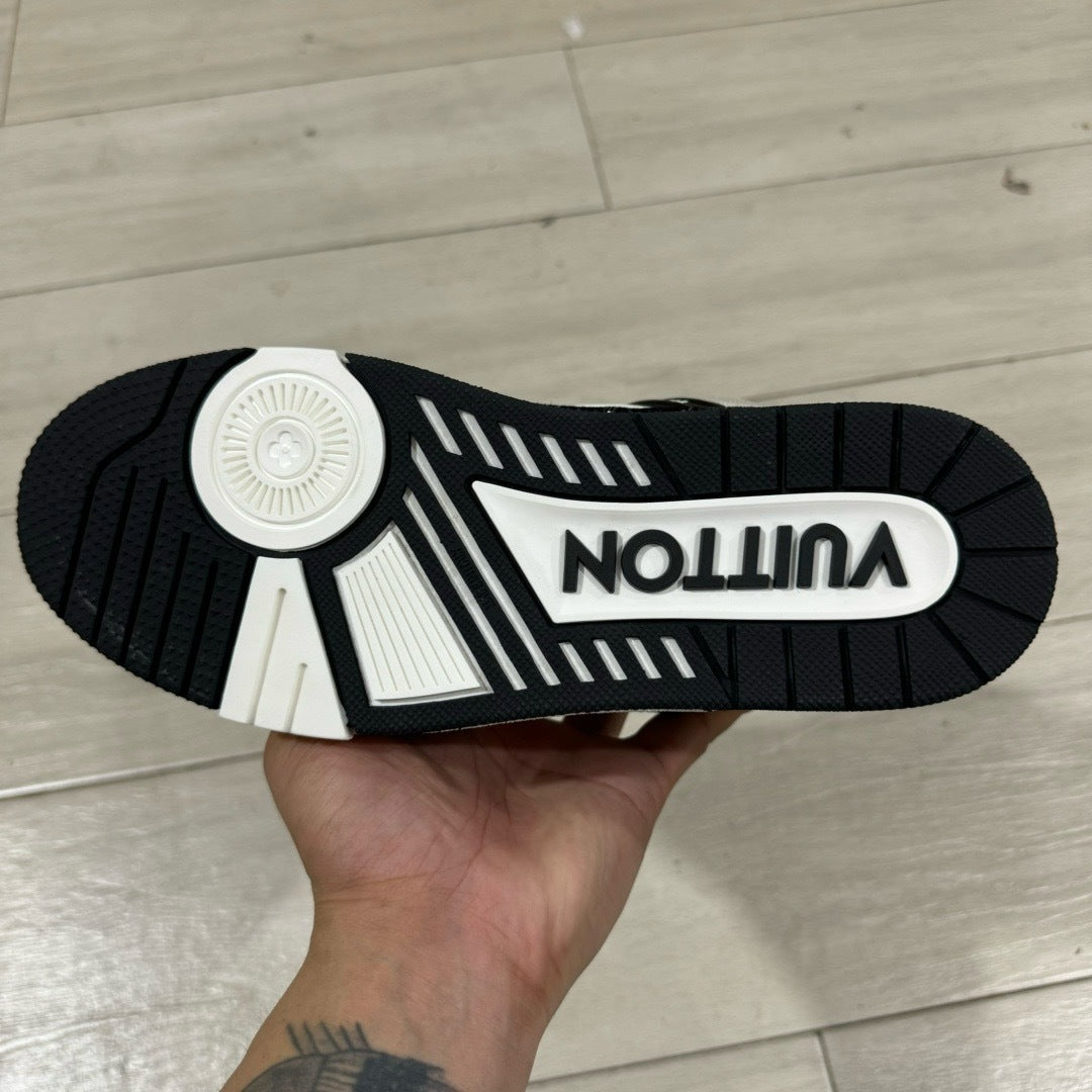 Top view of white and red Louis Vuitton trainer sneaker
