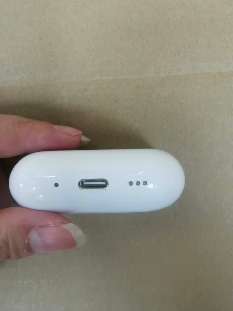 AirPods Pro 3 charging case viewed from the USB-C port