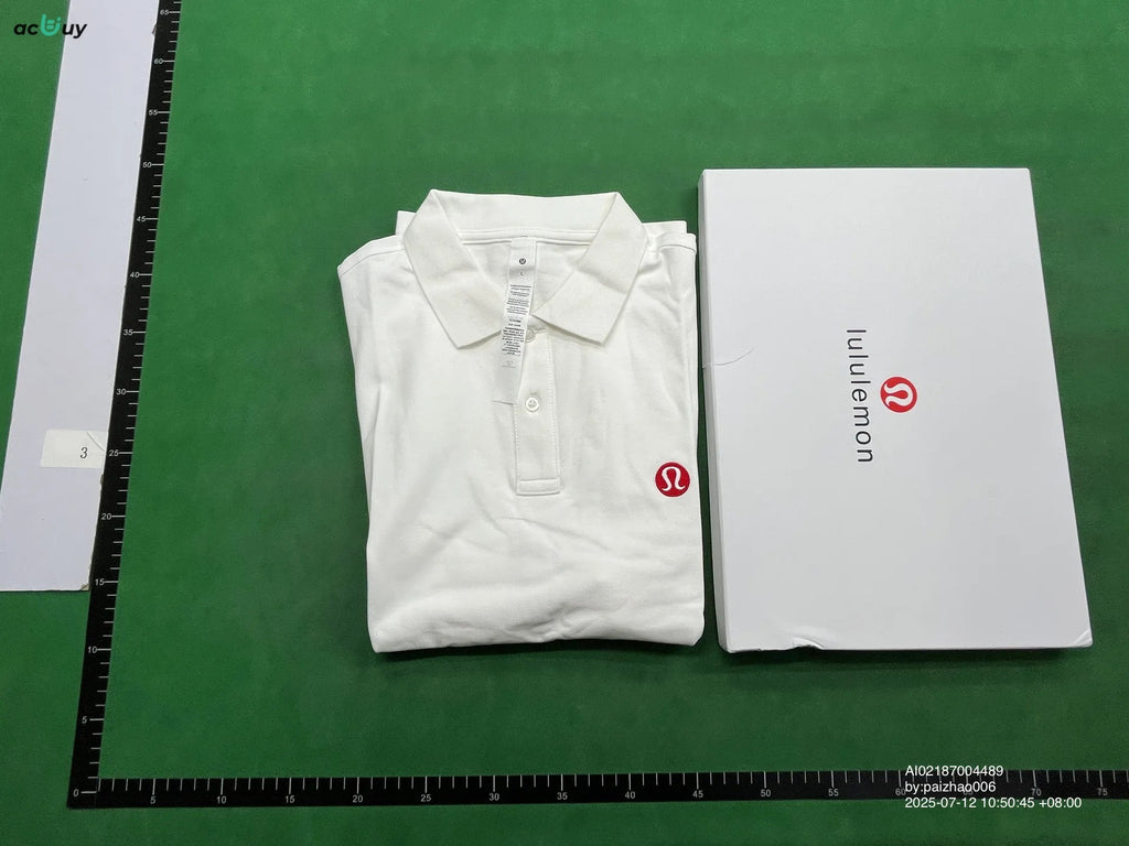 White Lululemon polo shirt with packaging