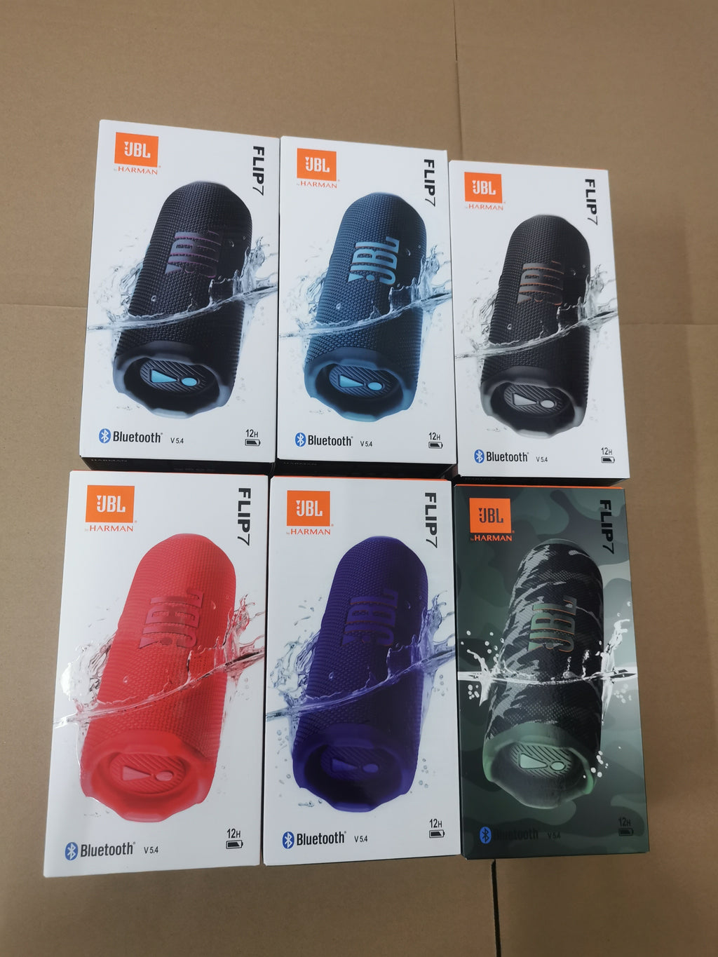 JBL Flip 7 packaging in several colors