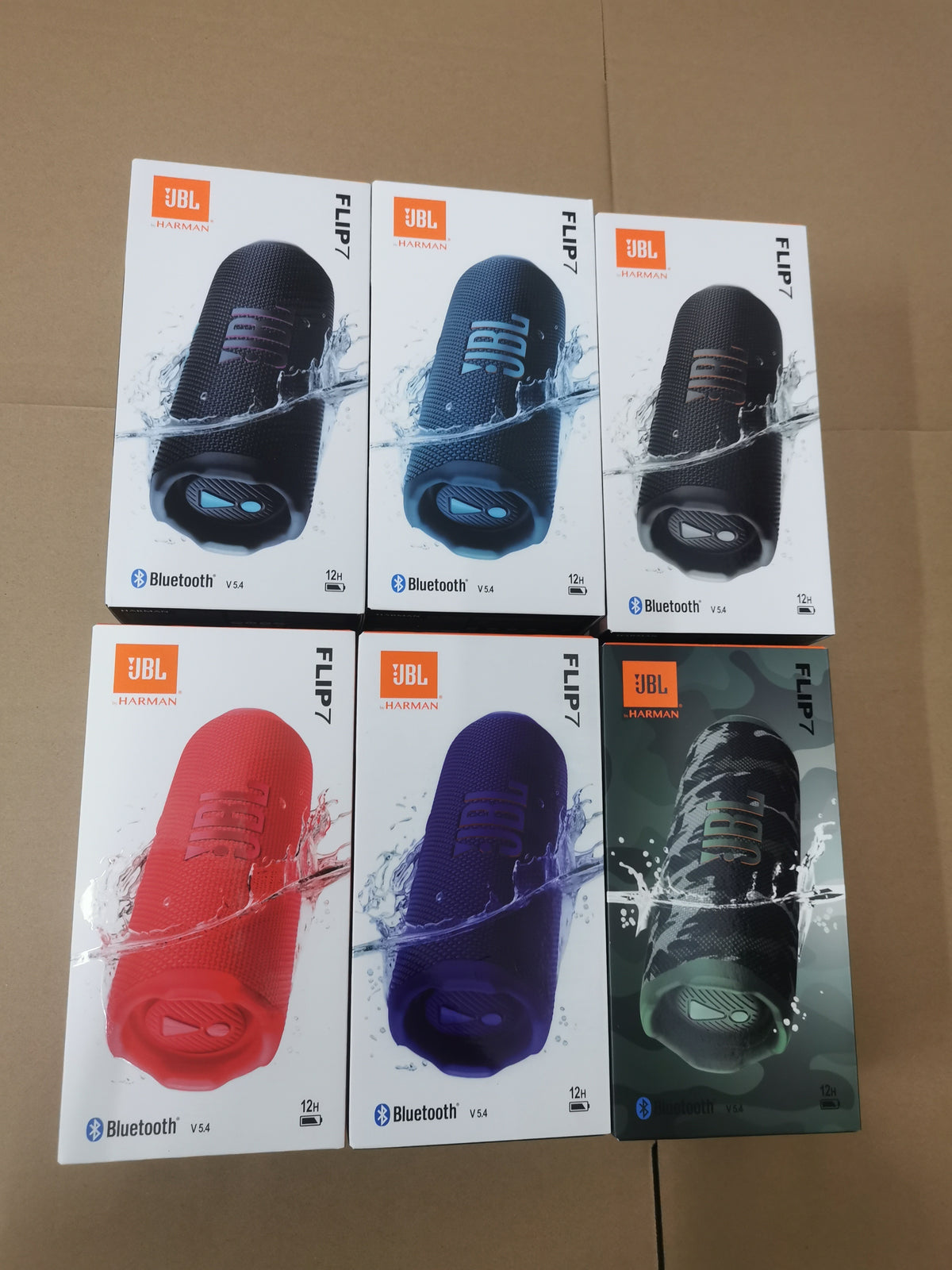 JBL Flip 7 packaging in several colors