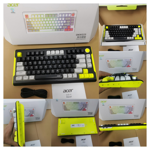 Acer OCC205 wired keyboard and mouse set with white keys, packaging and detail photos