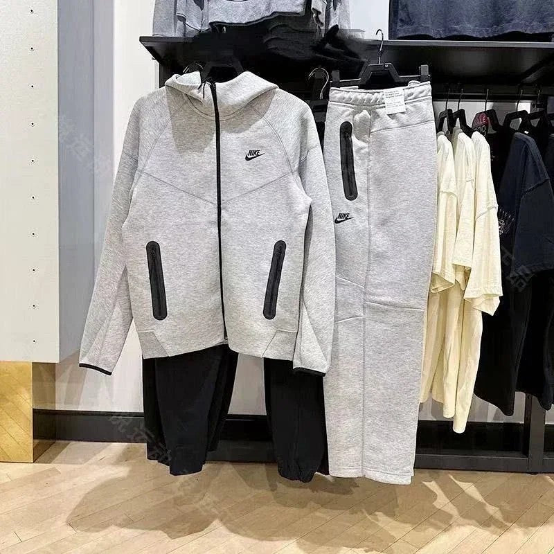 Gray zip hoodie and matching joggers displayed together