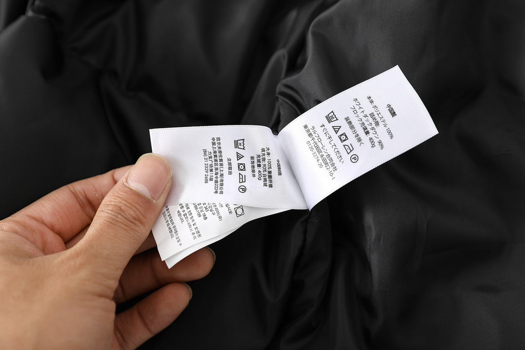 Polo puffer jacket care label