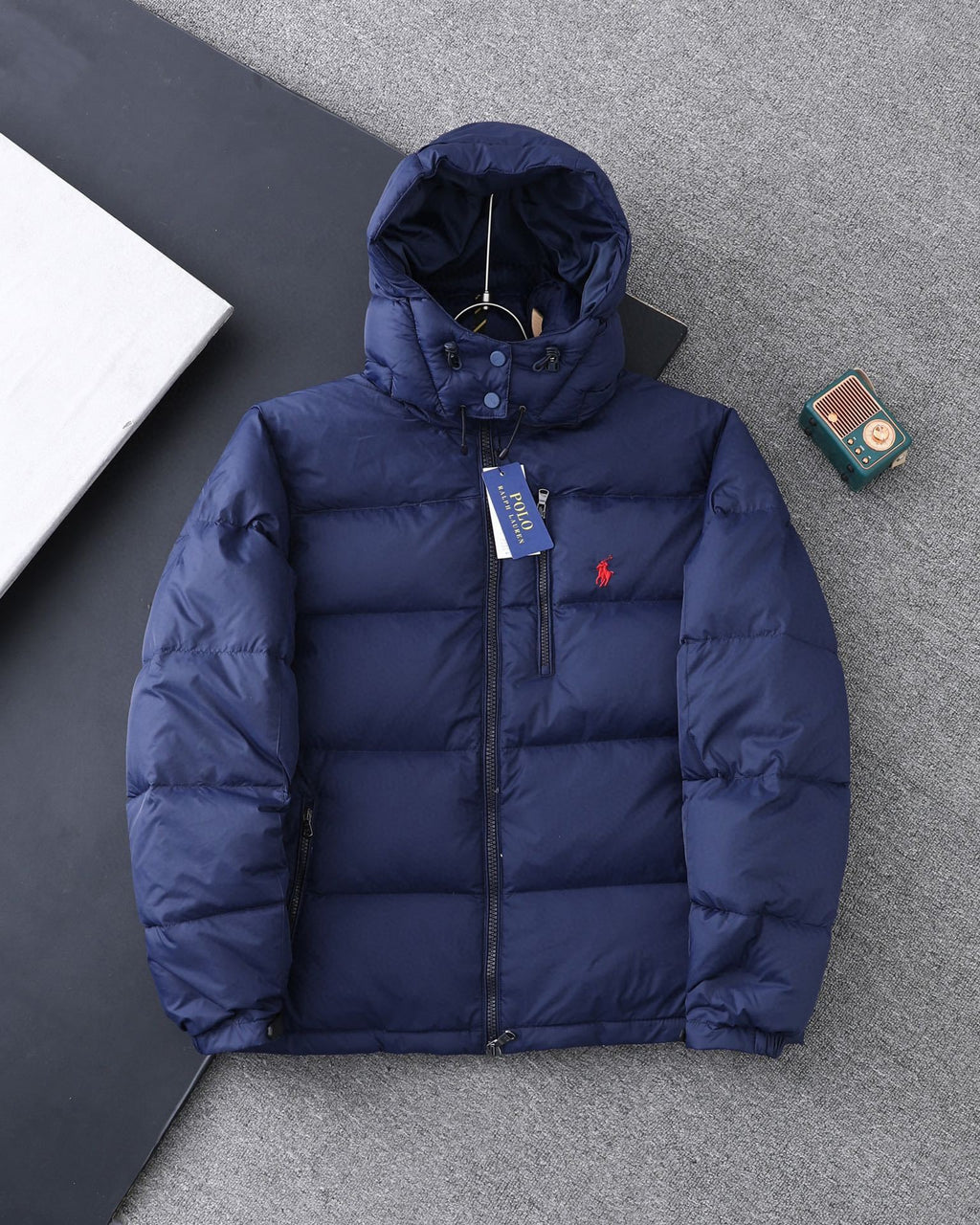 Navy Polo puffer jacket front view