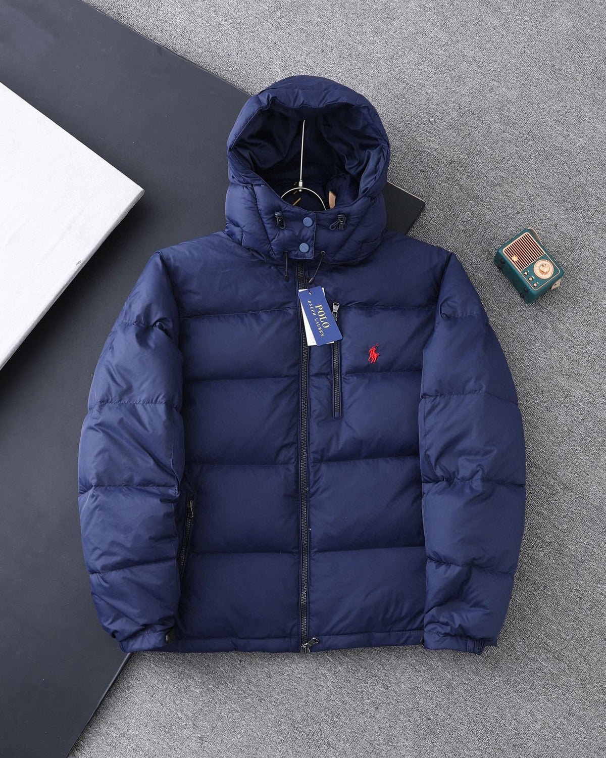 Navy Polo puffer jacket front view