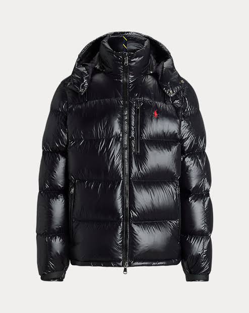 Black Polo puffer jacket front view
